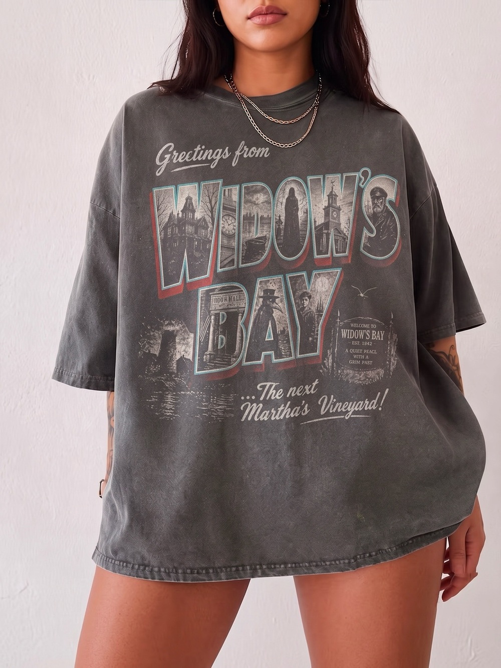 Widows Bay Spooky Postcard Pepper Comfort Colors Gothic Graphic Tee
